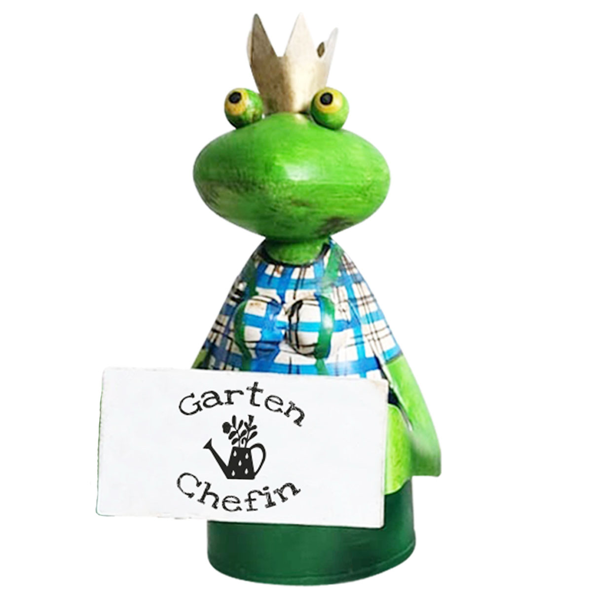 Zaunhocker Frosch Gärtner, Metallfrosch mit Spruch: Garten Chefin, 14x21cm