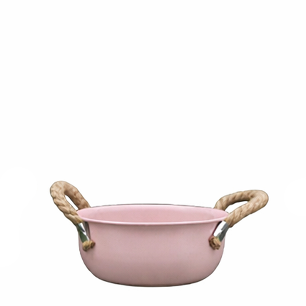 Deko Pflanzschale rosa, kleine Metallschale mit Jutegriff, Ø13cm 