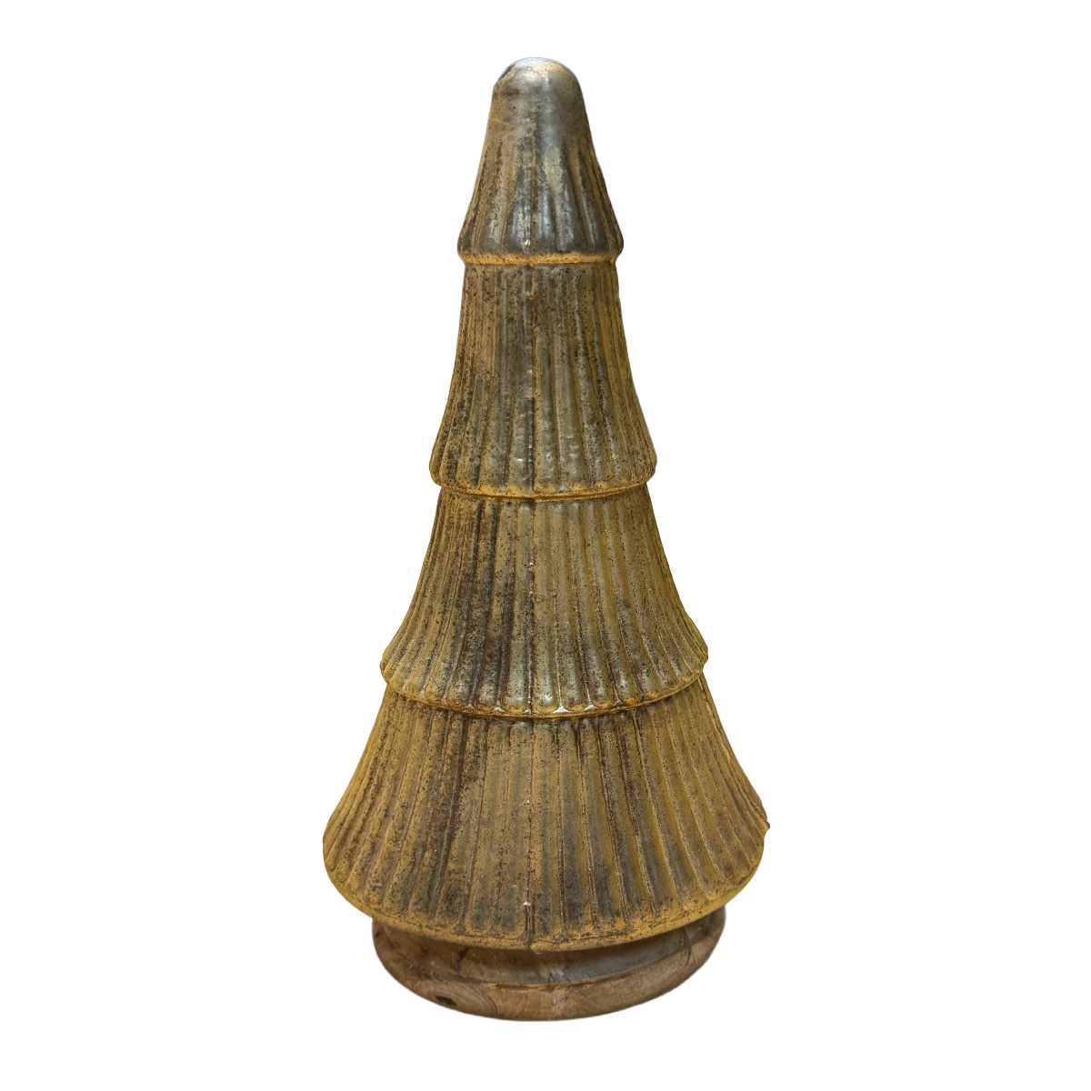 Deko Baum, rustikaler runder Glasbaum, antikgold, auf Holzfuß, 41cm