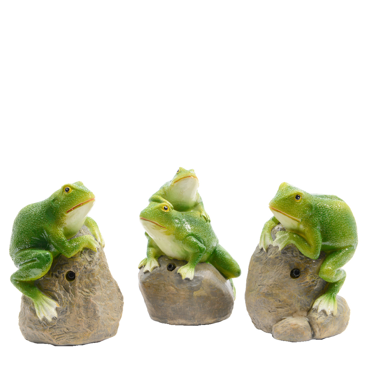 Deko Frosch mit Bewegungsmelder, quakender Laubfrosch auf Stein, Gartenfrosch, 8x7x11cm