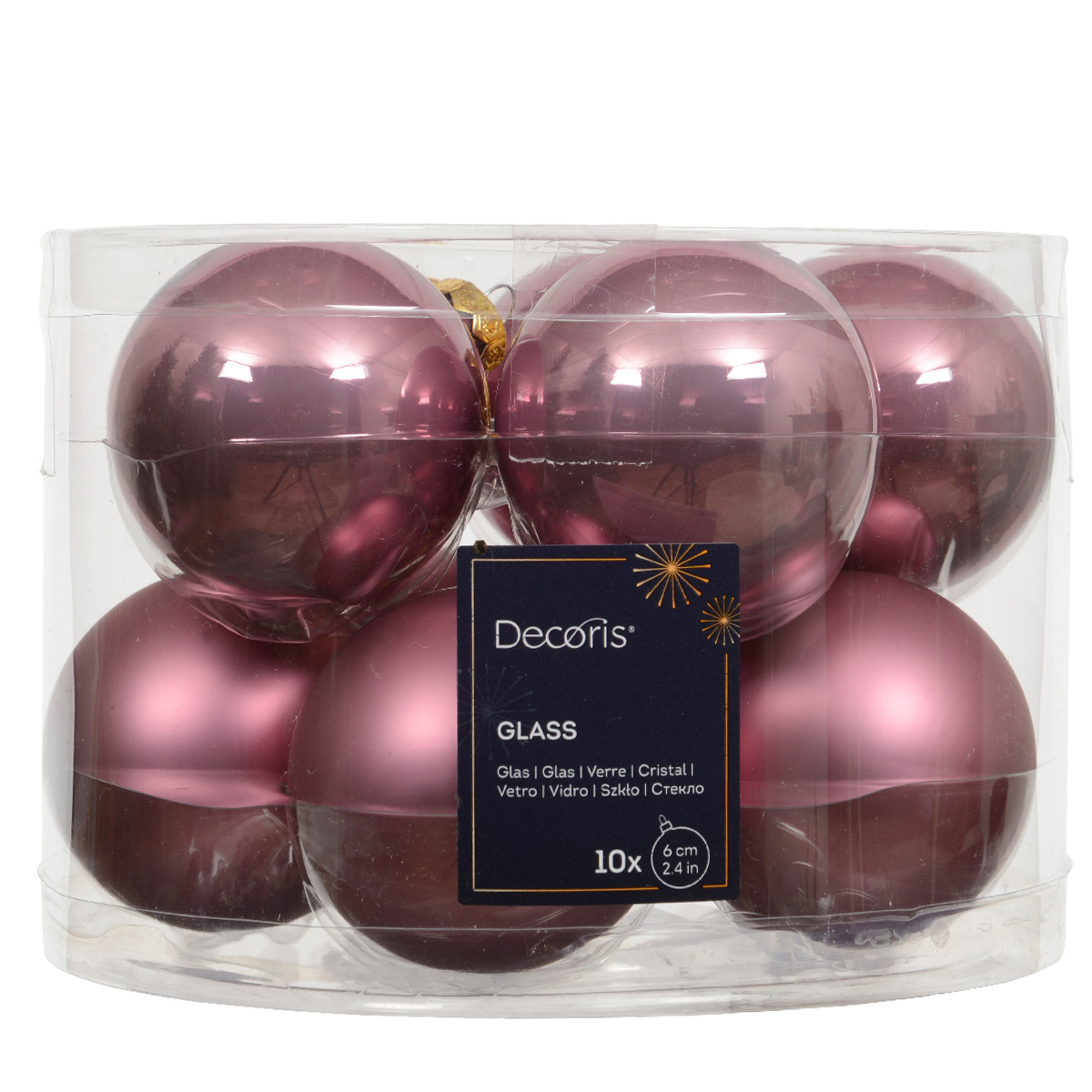 Weihnachtsbaumkugeln aus Glas, altpink glanz/matt, Ø6cm, 10St/Box, Decoris