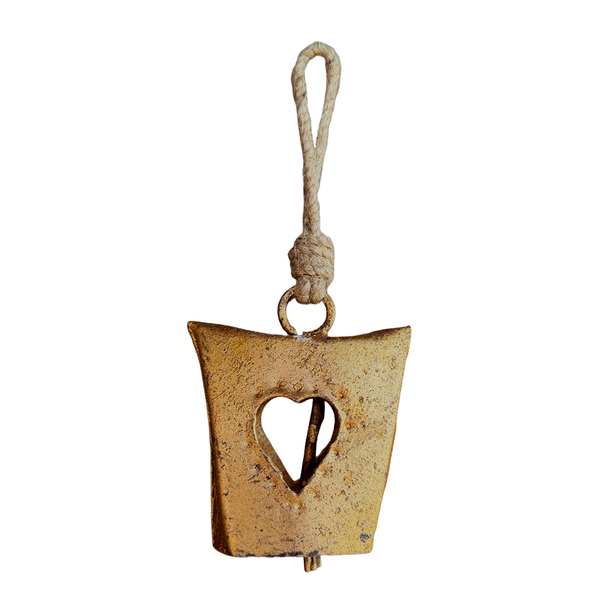 Deko Glocke Antik, goldene Glocke used look mit Herz, 7cm