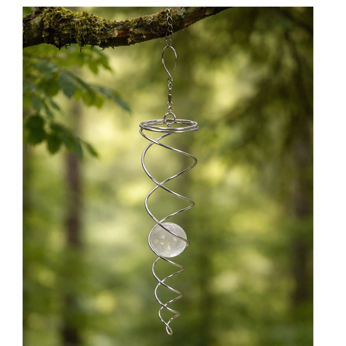 Deko Windspiel Spirale mit Glaskugel, 28cm