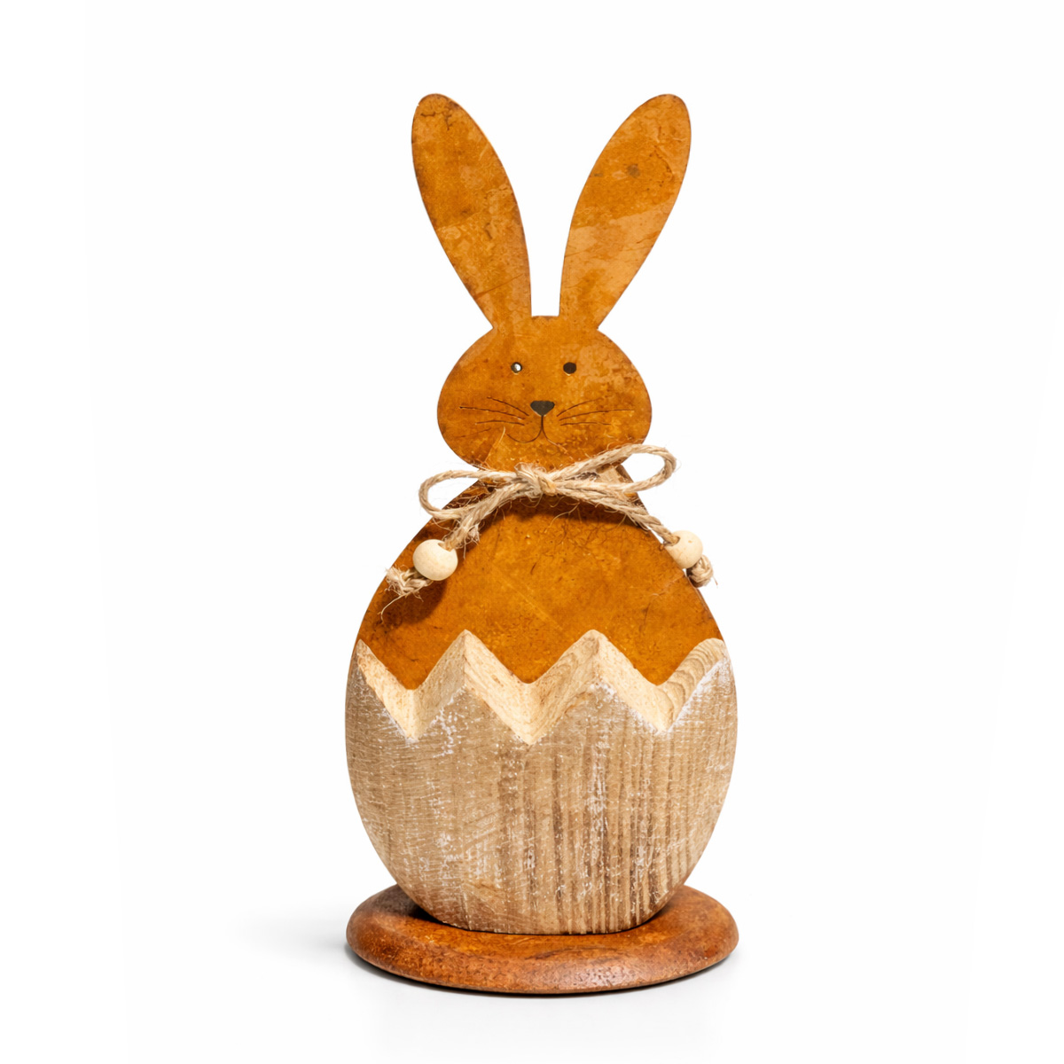 Deko Hase im Ei, Rosthase im Holzei, 20cm