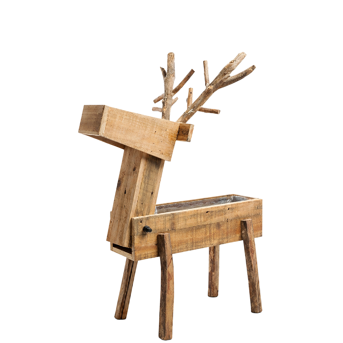 Deko Pflanzkiste Hirsch, rustikaler Holzhirsch, 58cm