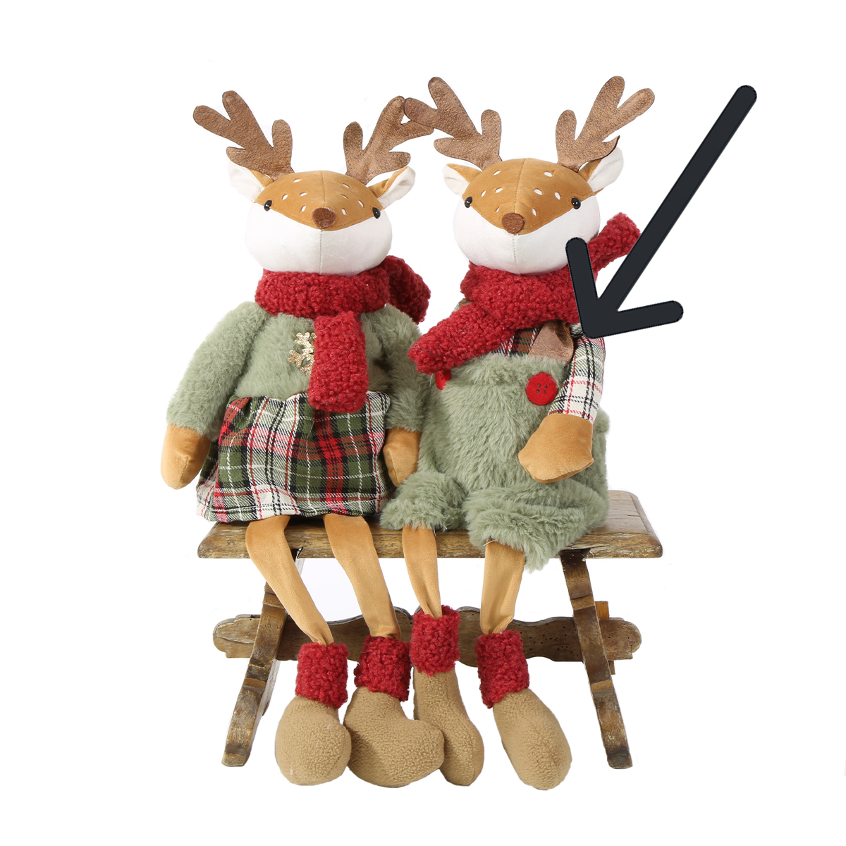 Deko Textil-Hirsch mit Bammelbeine, Hirschmann mit Latzhose aus Plüsch, 58cm