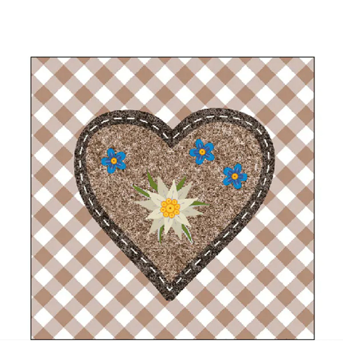 Ambiente Servietten Landhaus, Edelweiß-Herz weiß-braun kariert, 25x25cm