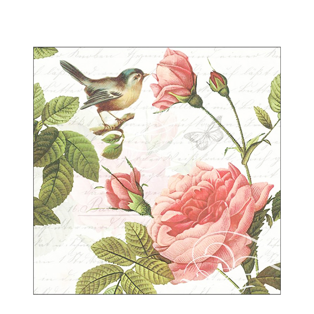 Ambiente Papierservietten Rosen Sophie mit Vogel, 33x33cm