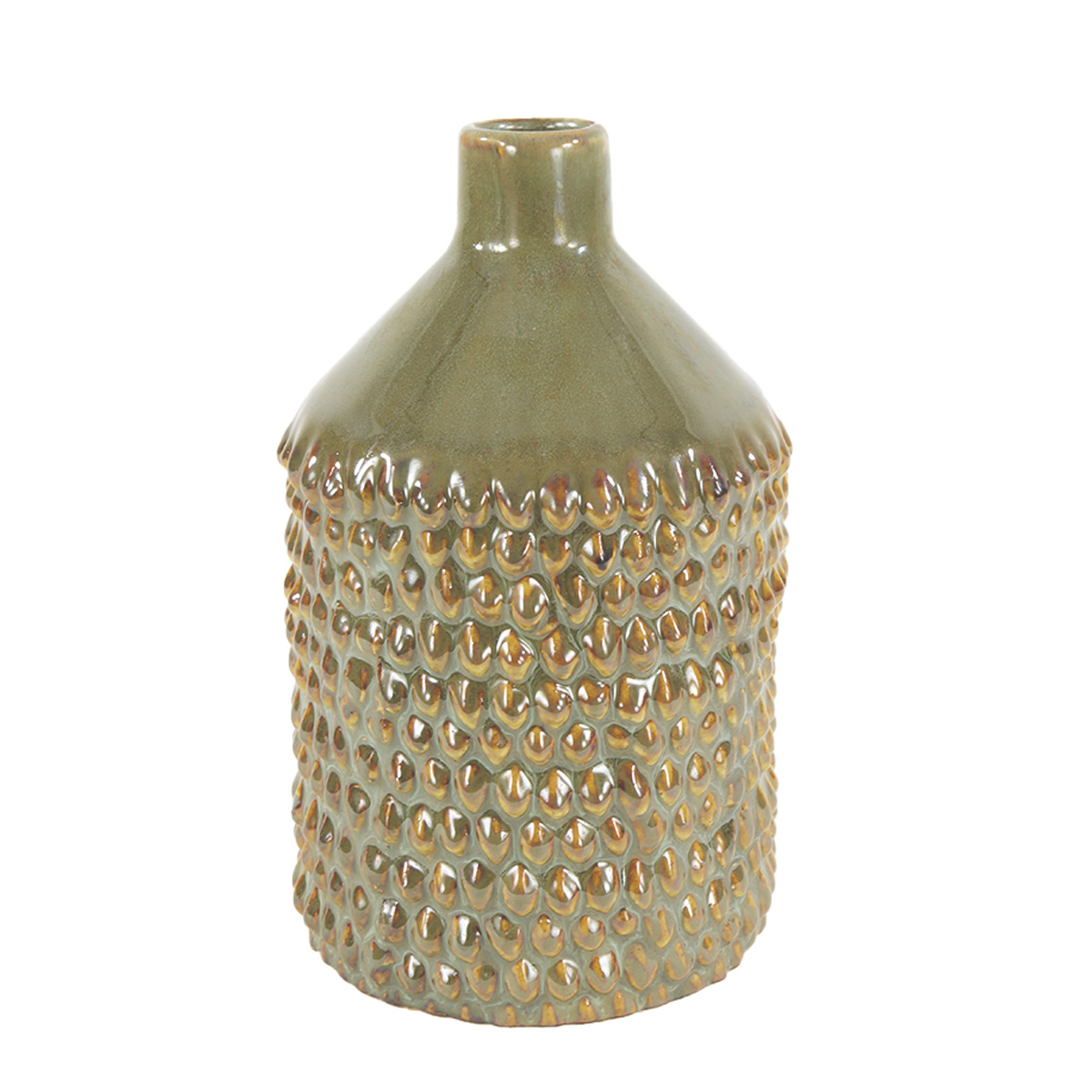 Deko Blumenvase Noppen,Keramikvase olive genoppt, 18cm