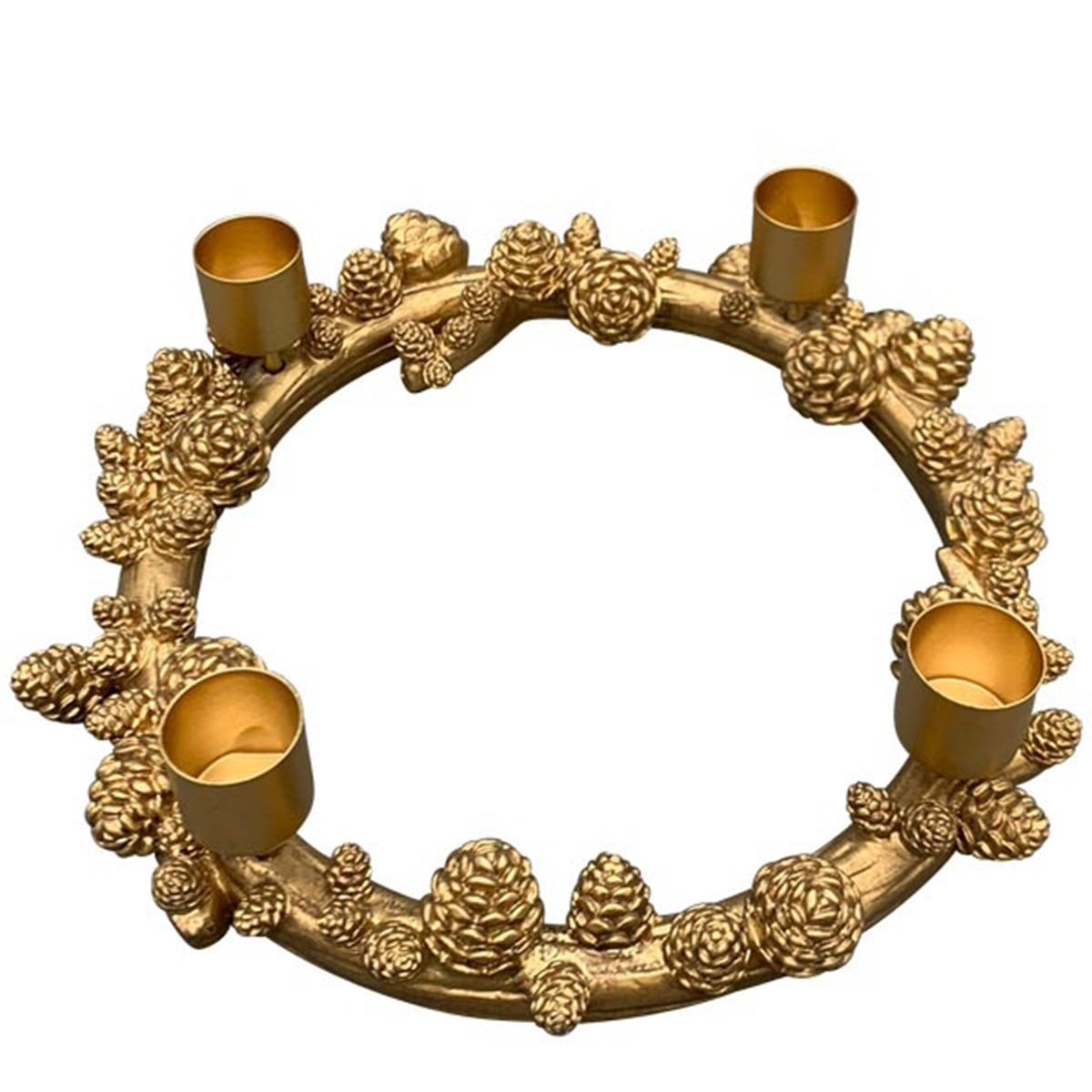 Adventskranz gold, Kranz mit Zapfen und 4 Stabkerzenhalter, Ø23cm