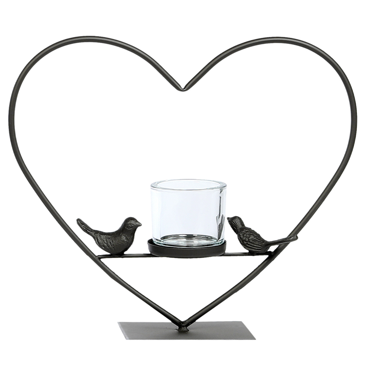 Deko Windlicht Herz Elisa, Metallherz mit 2 Vögel, 35cm, WMG Grünberger