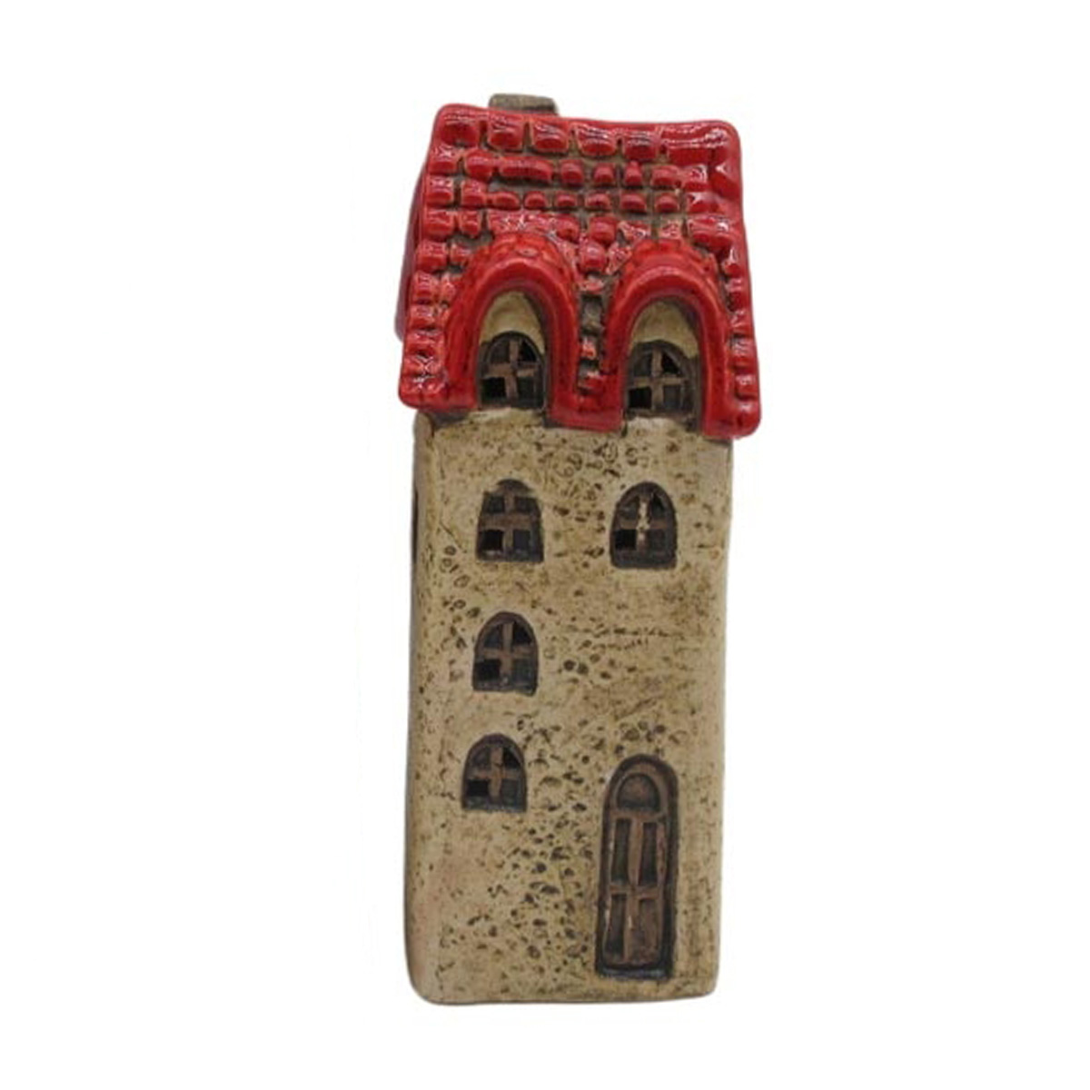 LED Haus Marta beige-rot, schmales Keramikhaus 15,5cm