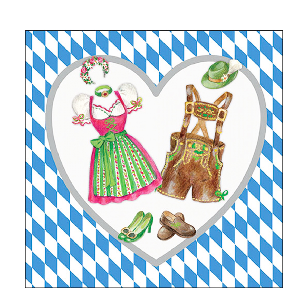 Ambiente Papierservietten Bayerische Tracht, Dirndl und Lederhose, Lunch, 33x33cm