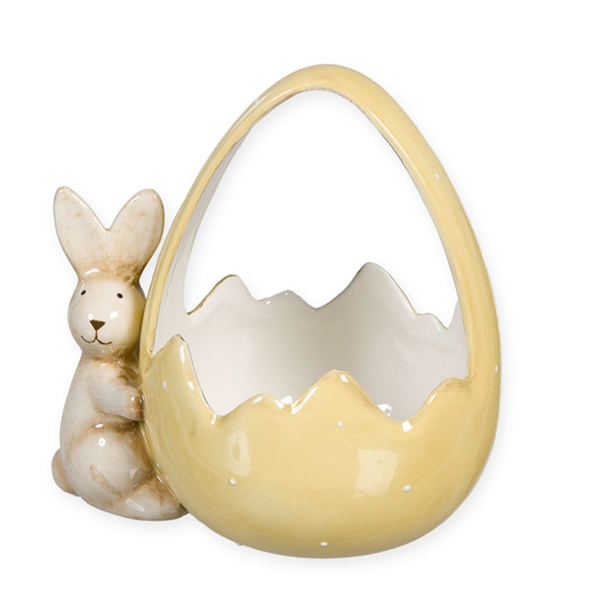 Deko Osterkörbchen mit Hase, Keramikei gelb 