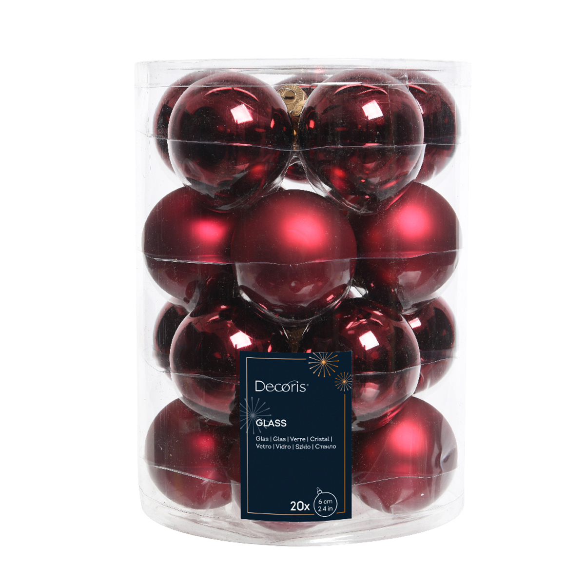 Weihnachtsbaumkugeln aus Glas, ochsenblut glanz/matt, Ø6cm, 20St/Box, Decoris