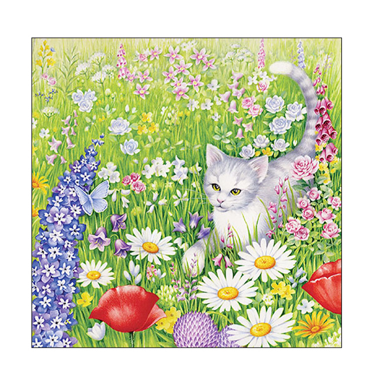 Ambiente Papierservietten Katze auf Sommerwiese, Summer meadow, 33x33cm