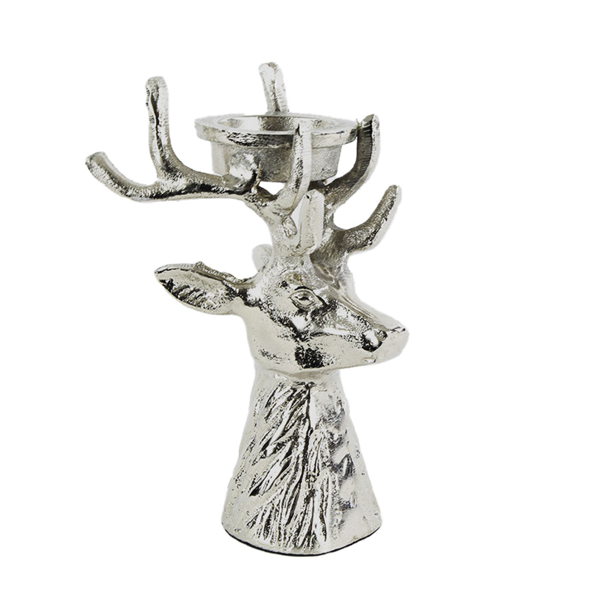Deko Teelichthalter Hirsch, Hirschkopf silber, 10x17cm, Metall