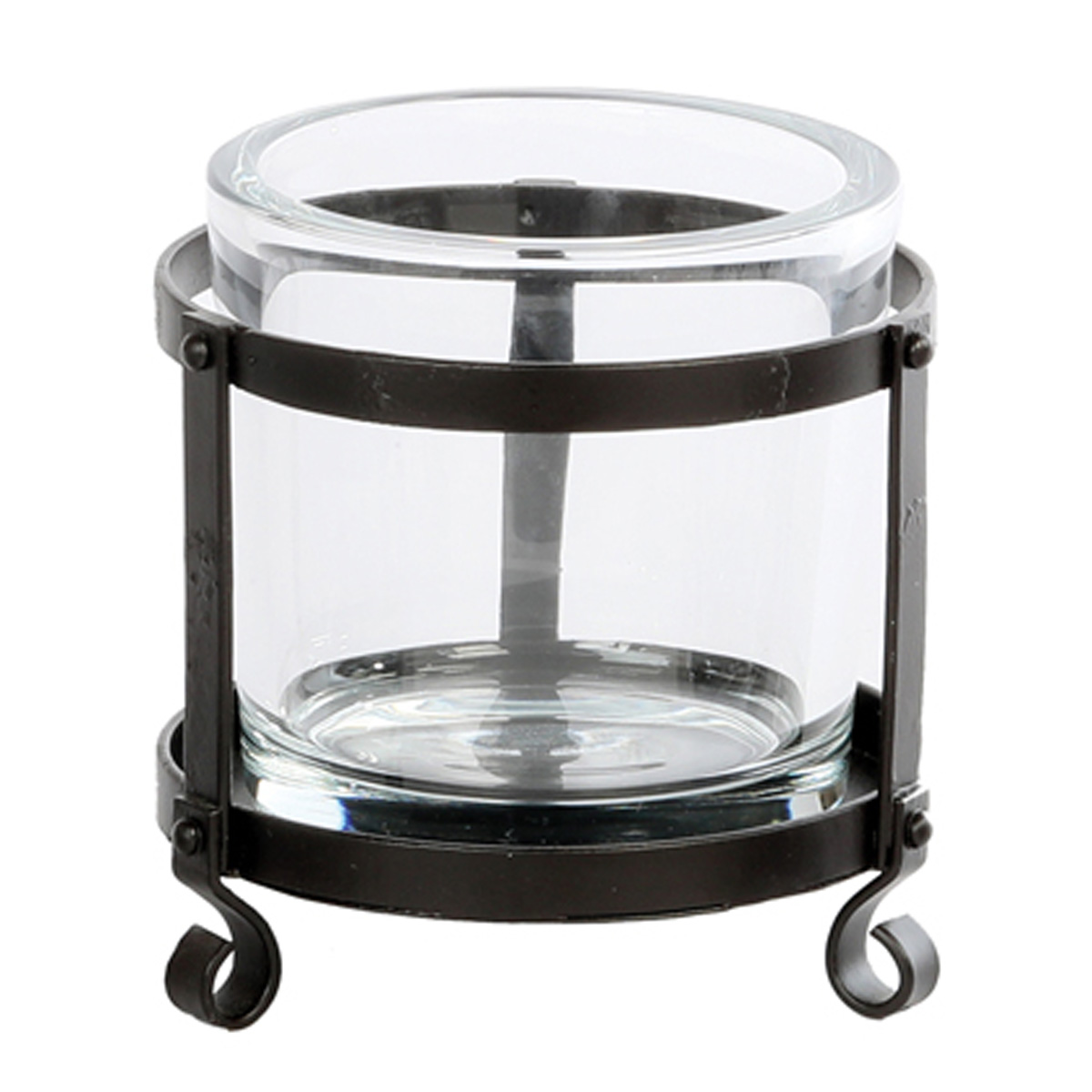 Windlicht Herodot, Kerzenhalter Glas im Eisengestell, Teelichthalter, 13x15cm, WMG Grünberger