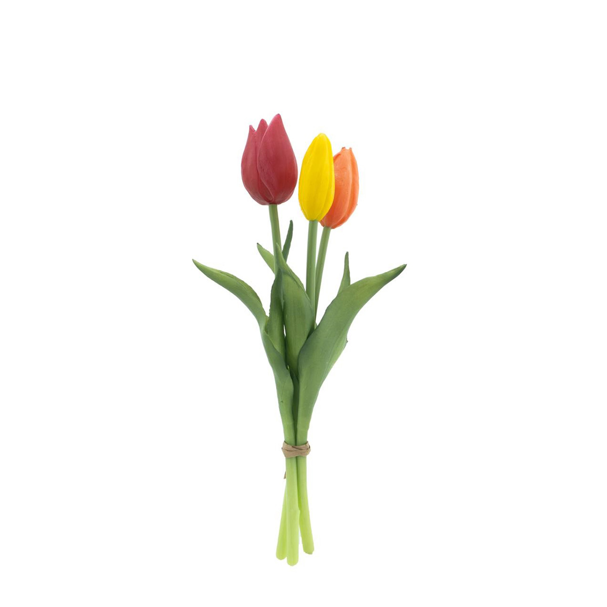 Künstliche Tulpen wie echt, Tulpenstrauß Sally gelb-orange-rot, 3St. gebündelt, 25cm