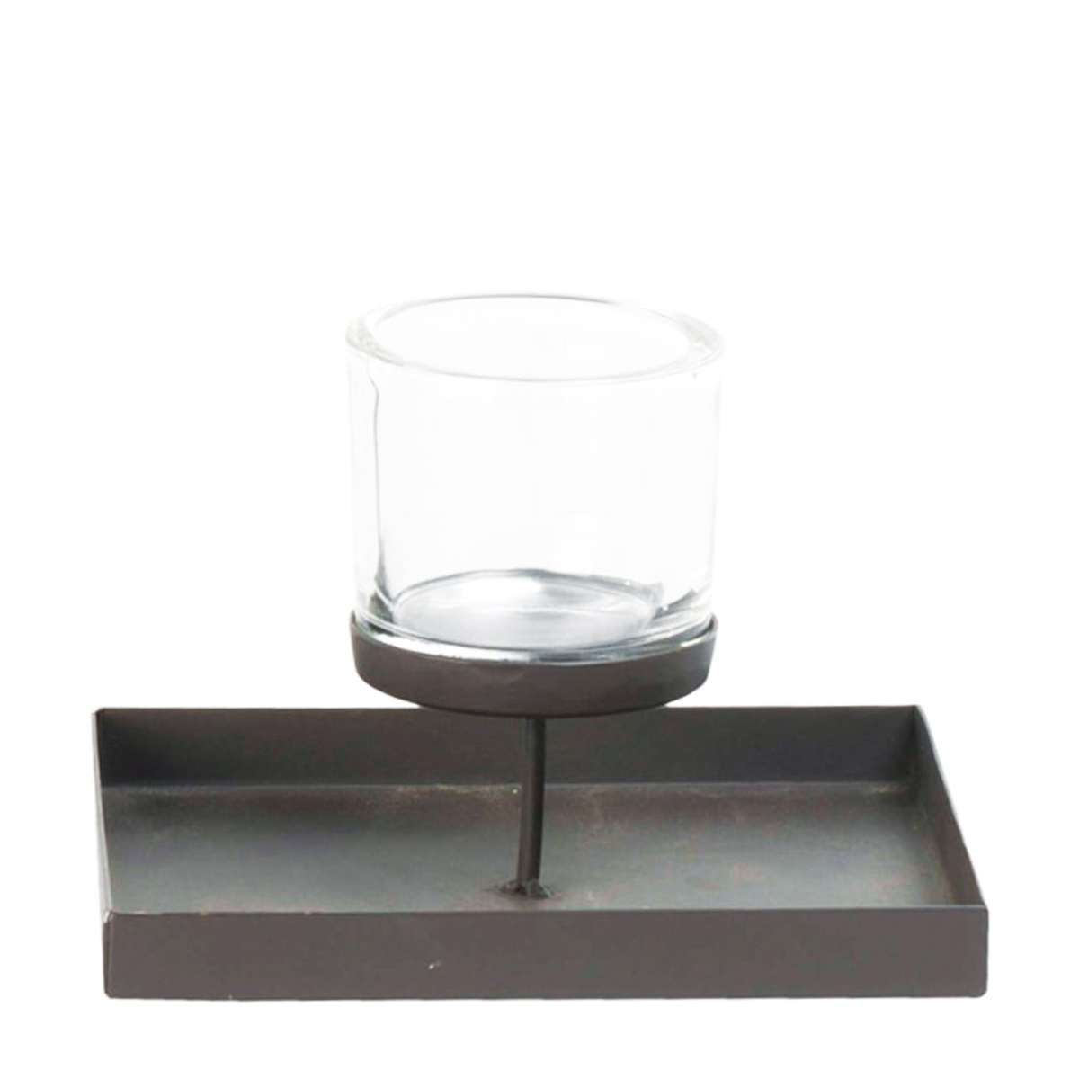 Windlicht Marlon quadratisch, Glaswindlicht mit Eisenschale, 20x20cm, WMG Grünberger