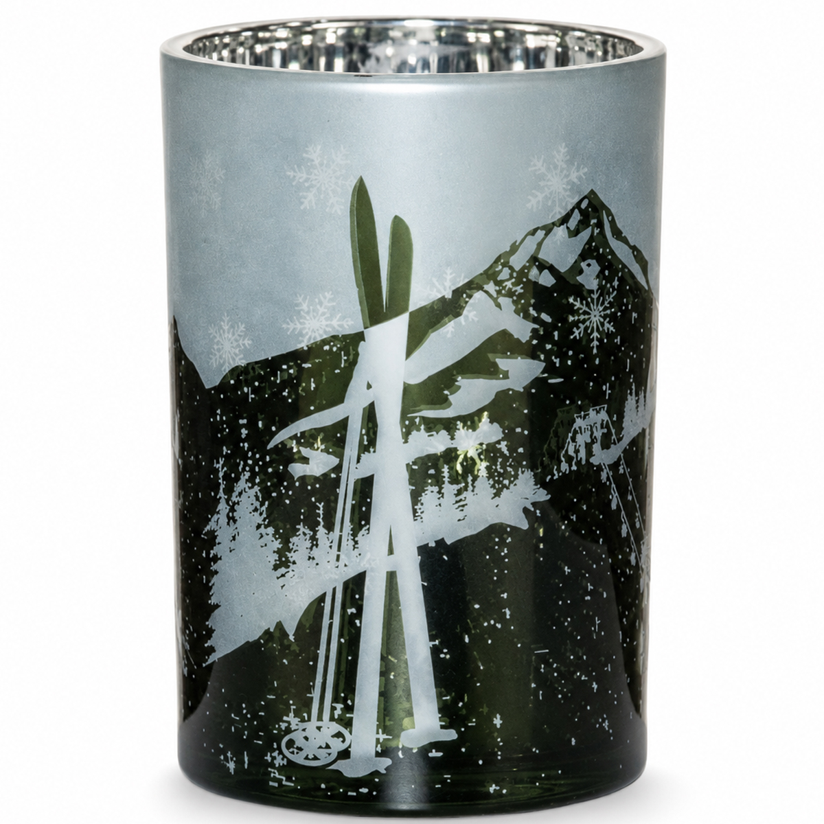 Windlichtglas Bergwelten, Berge und Ski, 18cm
