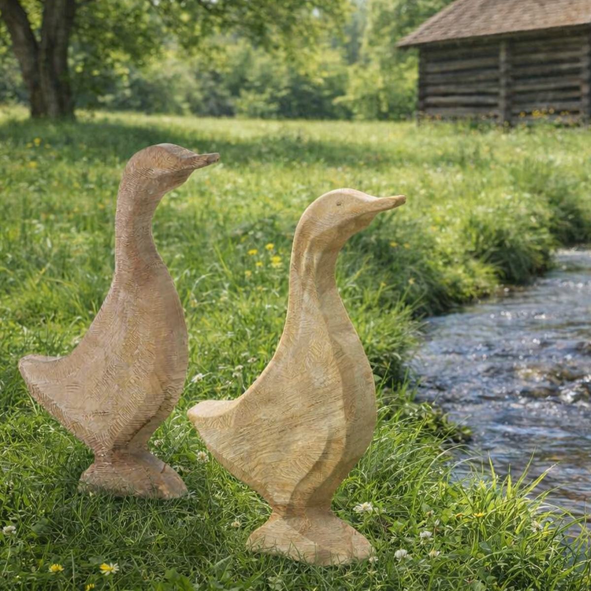 Deko Gans Naturholz, Holzgans grau sägerau, 60cm, WMG Grünberger