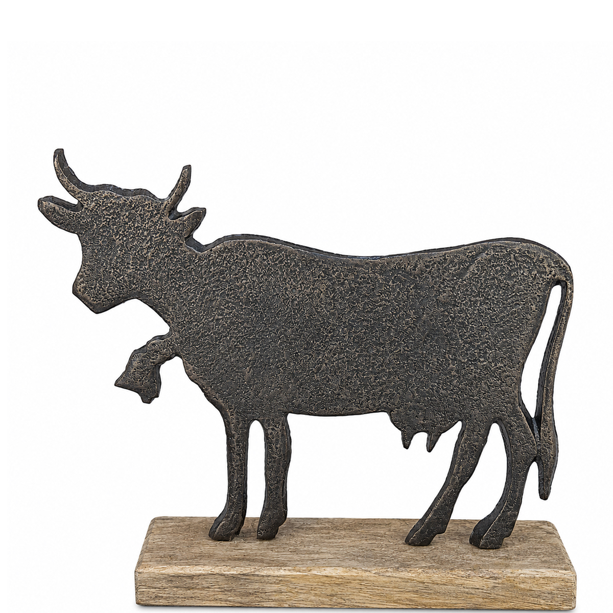 Dekofigur Kuh, Eisenkuh auf Holzsockel, 25cm, Aufsteller