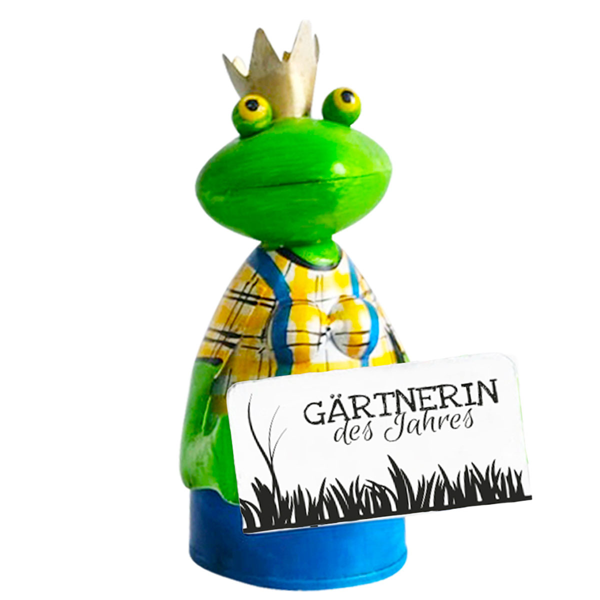 Zaunhocker Frosch Gärtner, Metallfrosch mit Spruch: Gärtnerin des Jahres, 14x21cm
