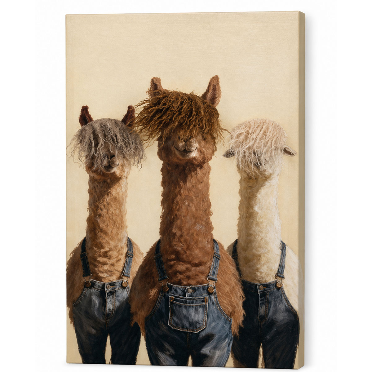 Kanevas-Bild 3 coole Alpakas in Jeans, 40x60cm