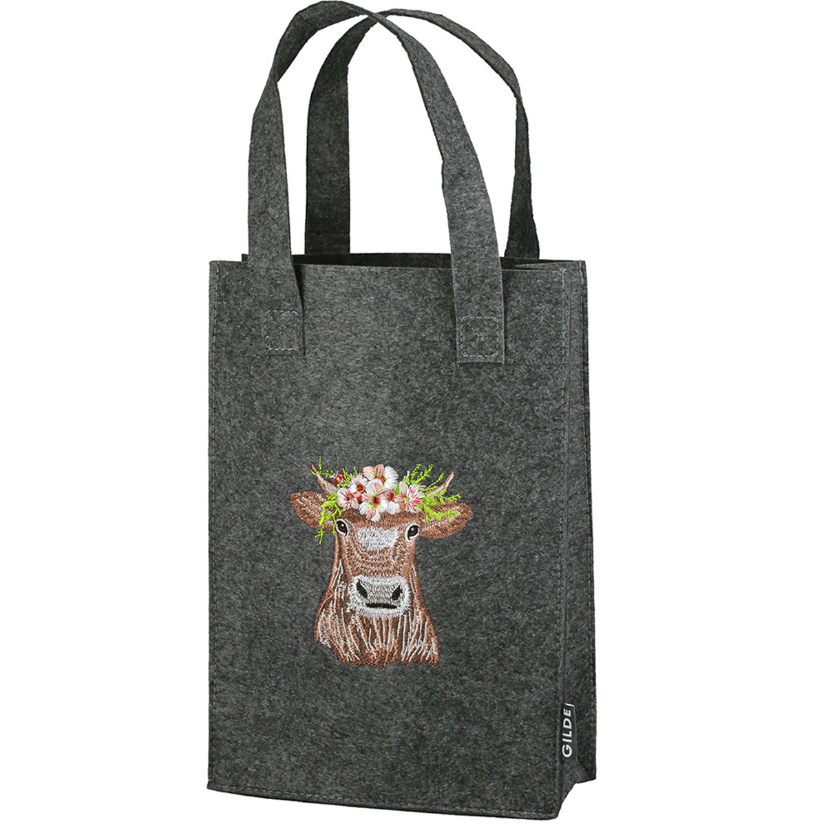 Henkeltasche Kuh Adelheid, Filztasche mit Henkel und Kuhmotiv bestickt, 30x20cm, Gilde