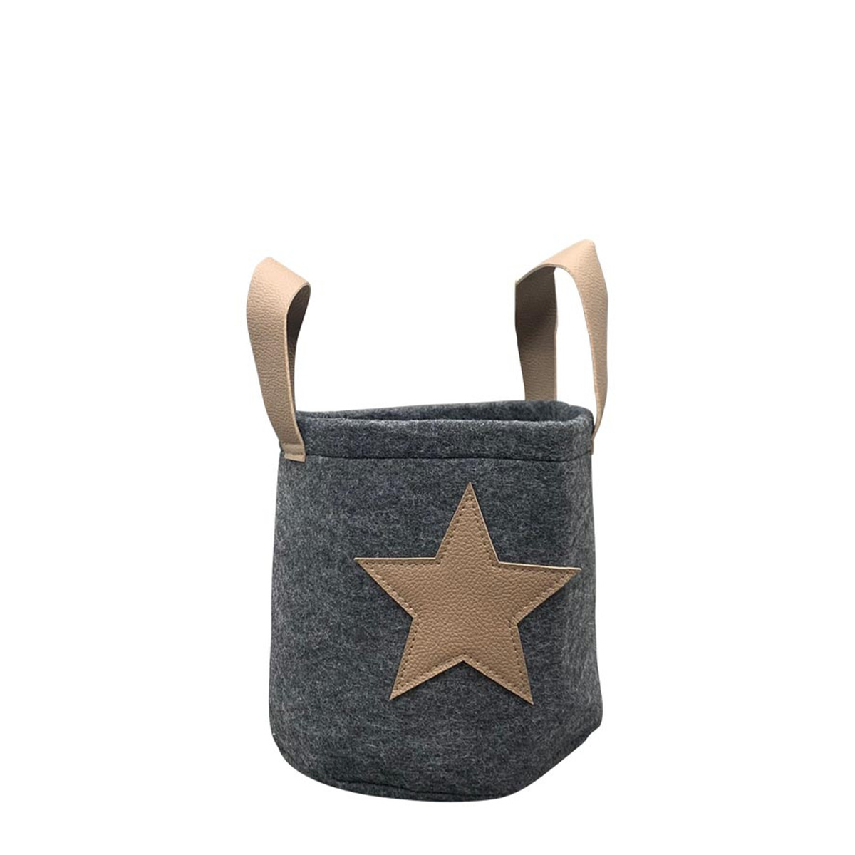 256425_01K5XE02WBBBRJGCFZR5Z37Z3H Deko Filzkorb Weihnachten mit Griffen, Übertopf aus Naturfilz mit Lederimitat Stern, 20x20cm
