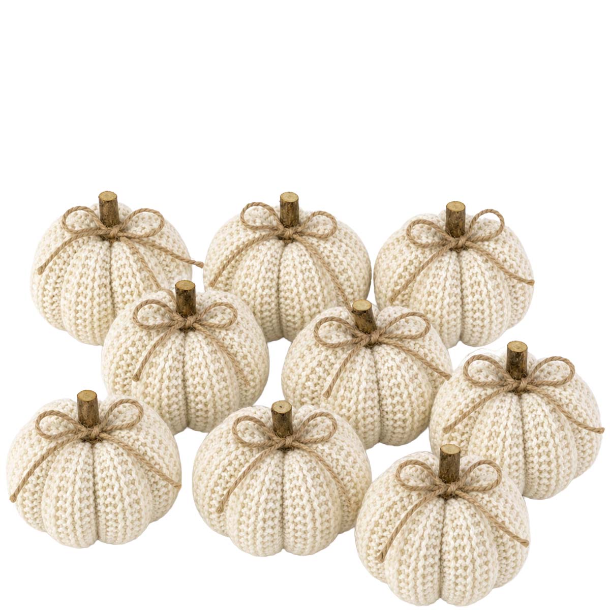 Deko Kürbis gestrickt, Strickkürbisse mit Holzstil creme, 9 St/Netz