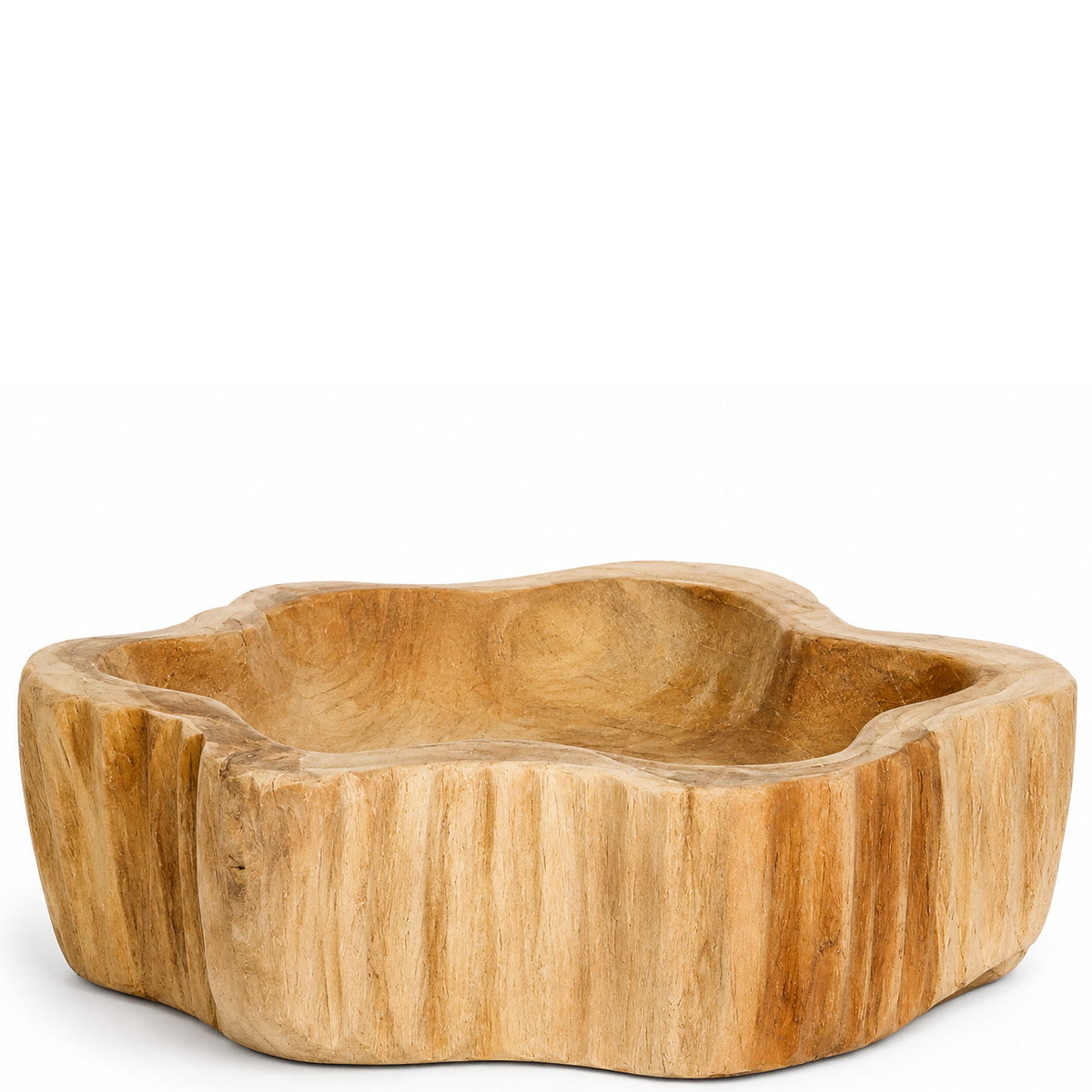 Holzschale Teak unfinish, rustikale hohe Naturholzschale, Ø20cm, WMG Grünberger