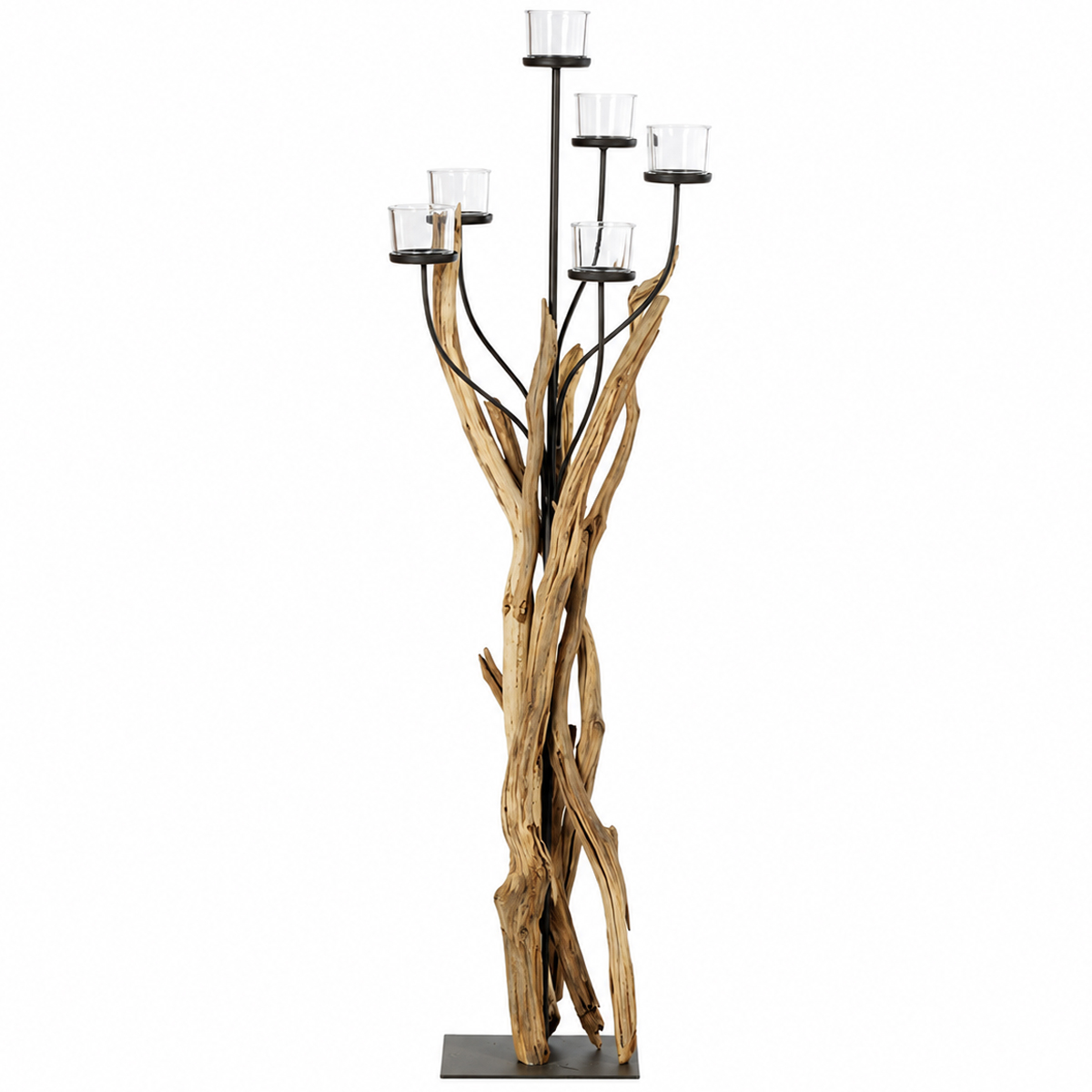 Windlicht Cohiba Naturholz, Schwemmholz mit 6 Kerzengläser, 160cm, Naturholz, WMG Grünberger