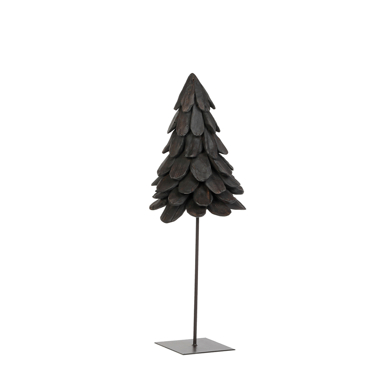 Deko Tannenbaum Teak schwarz, Tanne aus Naturholz auf Eisenständer, 110cm, WMG Grünberger