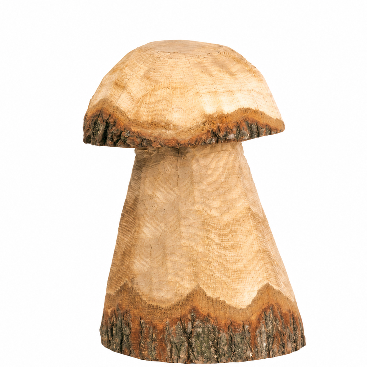 Deko Holzpilz, rustikaler Pilz aus Naturholz mit Rinde, 30cm, WMG Grünberger