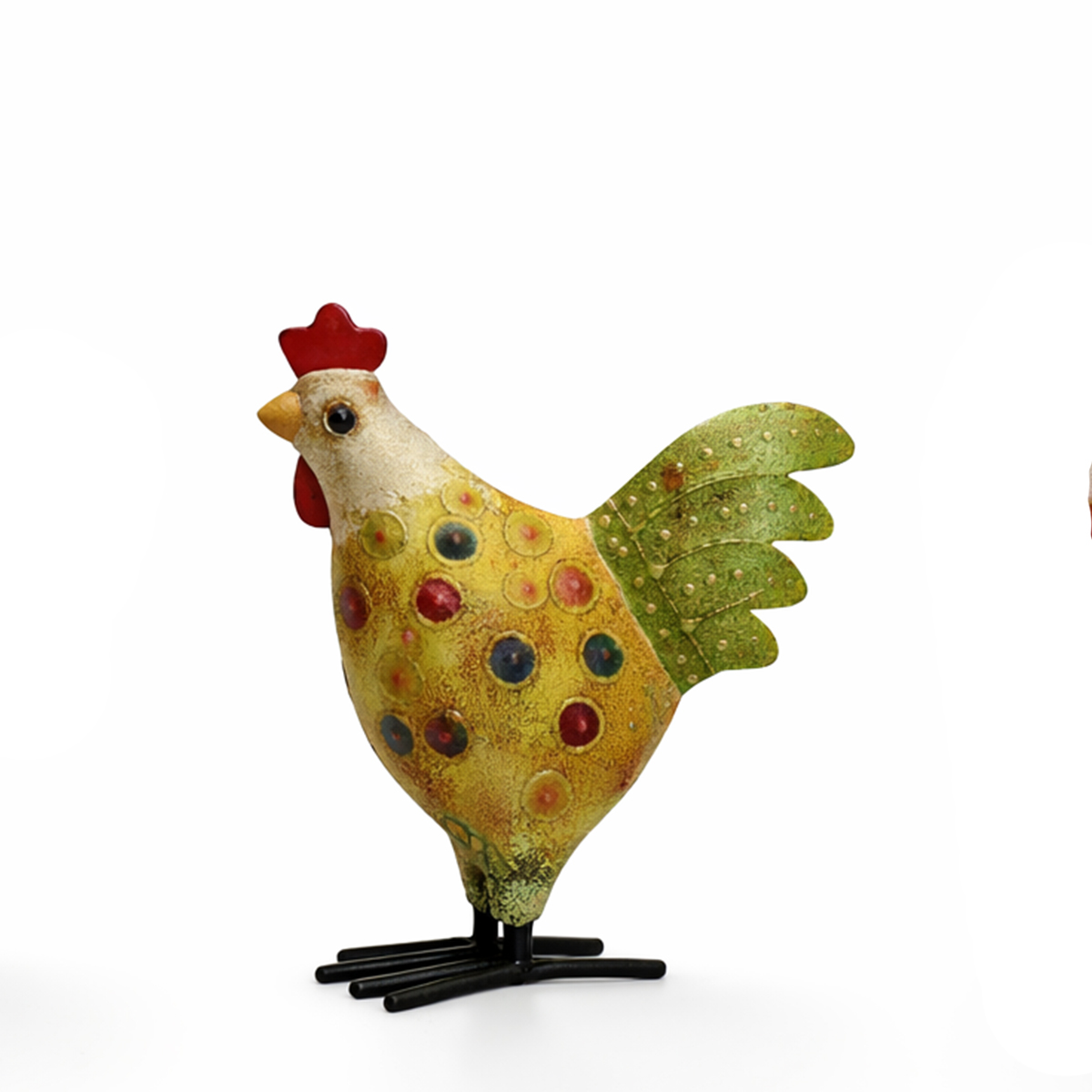 Deko Huhn mit Punkte, Metallhuhn gelb-used look, 10cm