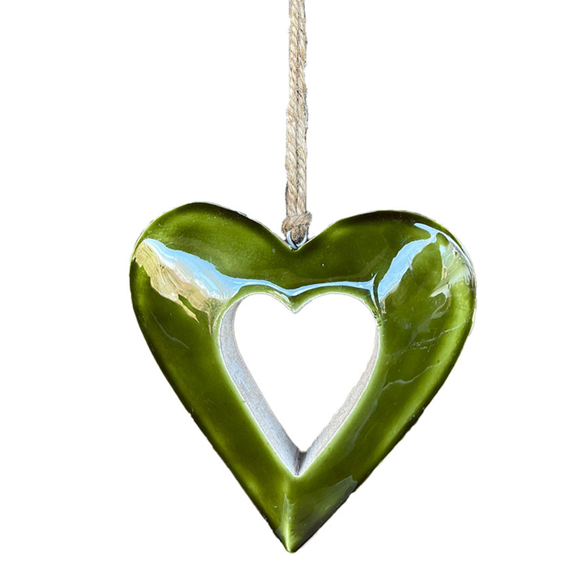 Deko Herz grün, Holzherz mit Lacküberzug grün glänzend, 11x12cm, Hänger