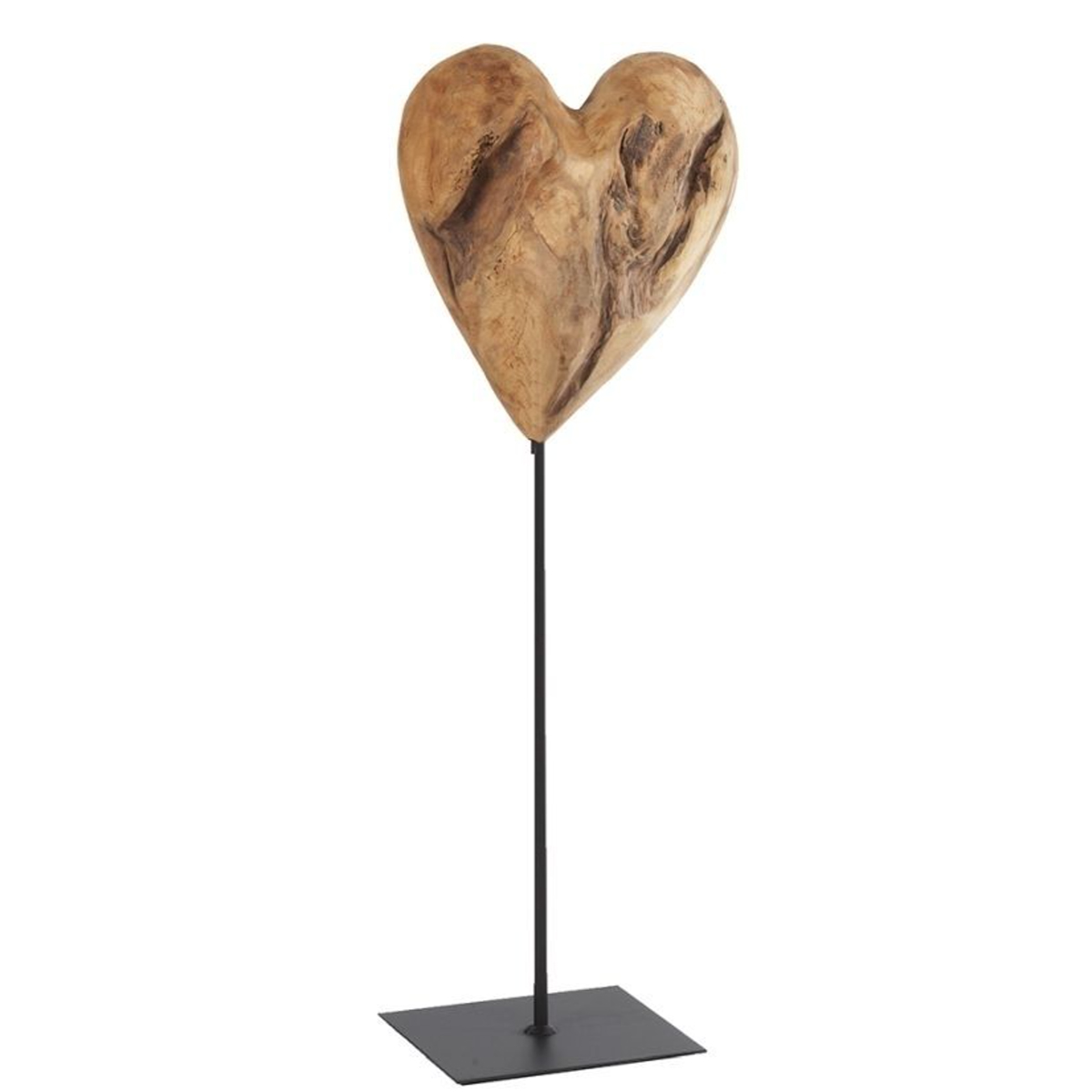 Deko Herz Teakholz unfinish, Holzherz auf Metallständer, 50cm, WMG Grünberger