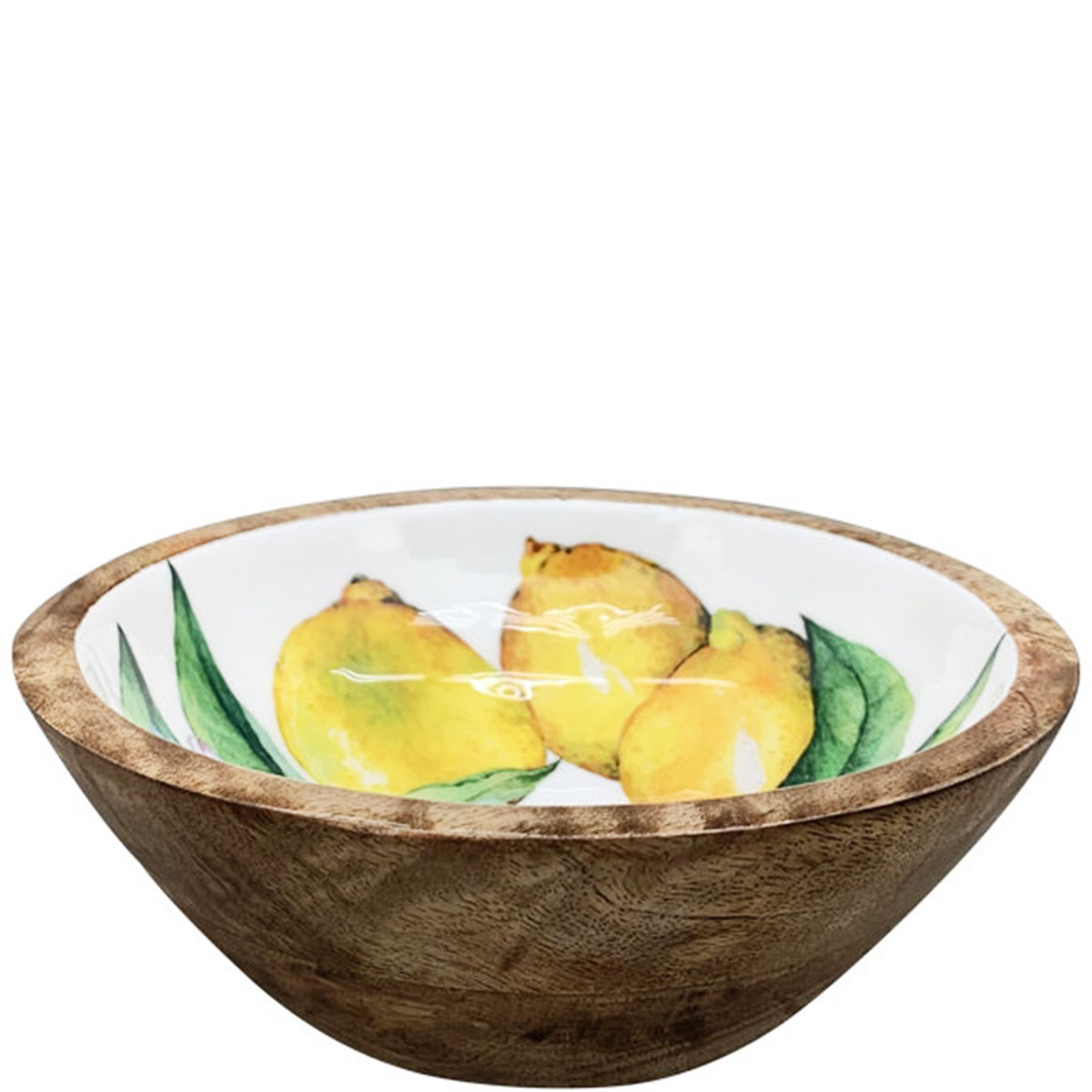 Schale mit Zitronenmotiv, Holzschale mit Emailleoberfläche, Ø12cm