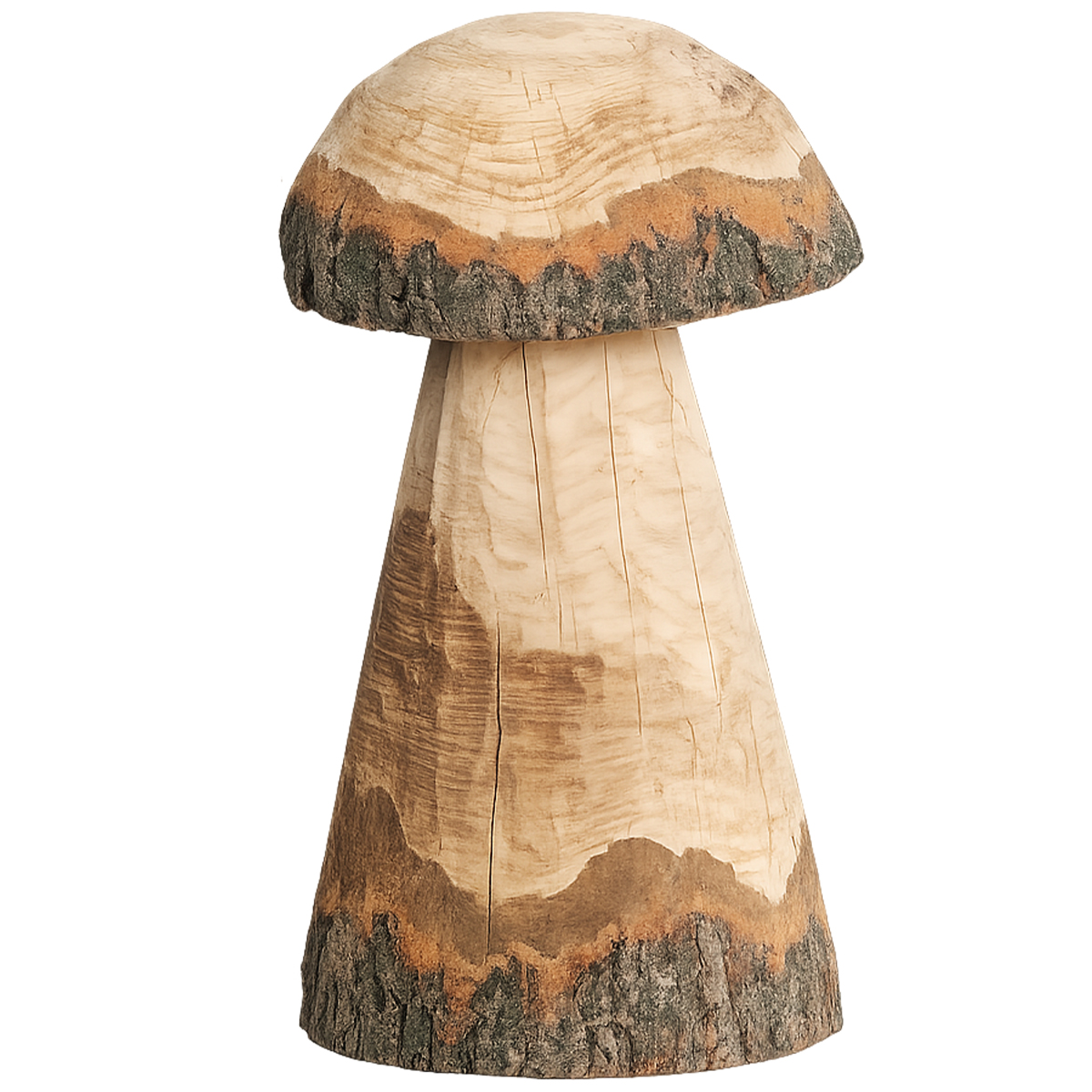 Deko Holzpilz, rustikaler Pilz aus Naturholz mit Rinde, 40cm, WMG Grünberger