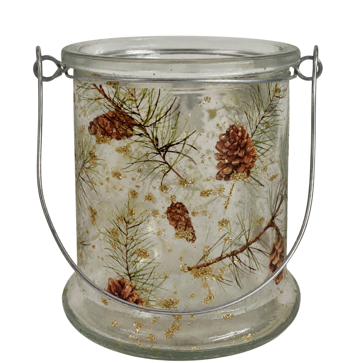 Windlicht mit Tannenzapfen und Tannenzweigen - Rustikale Winterdeko aus Glas