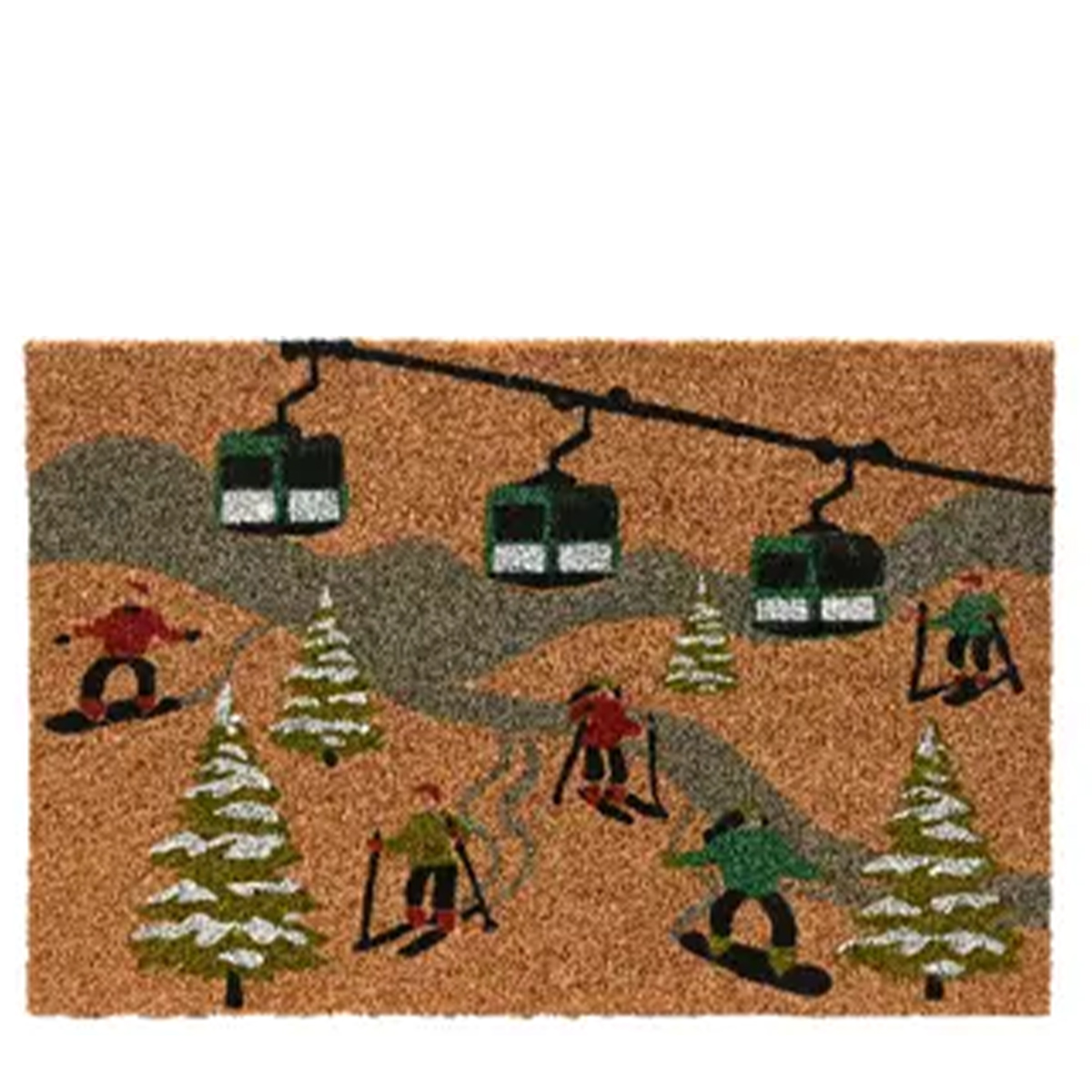 Kokos Fussmatte Winter, Skifahrer und Gondeln, 60x40cm