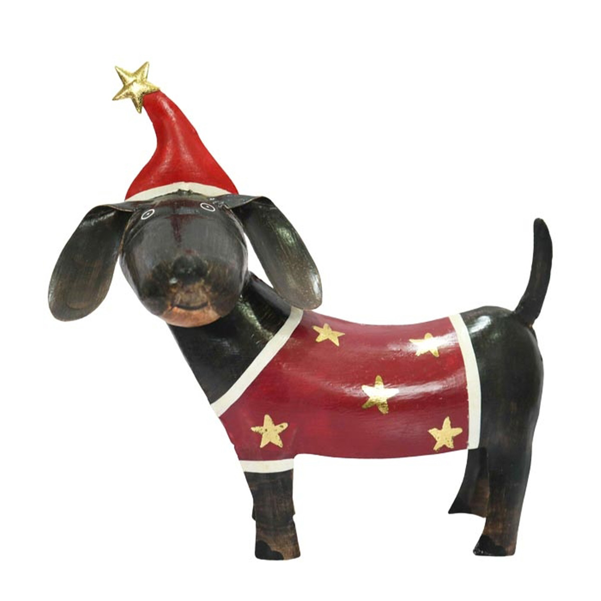 Spardose Hund mit Weihnachtsmütze, Metallhund Weihnachten, 22x23cm