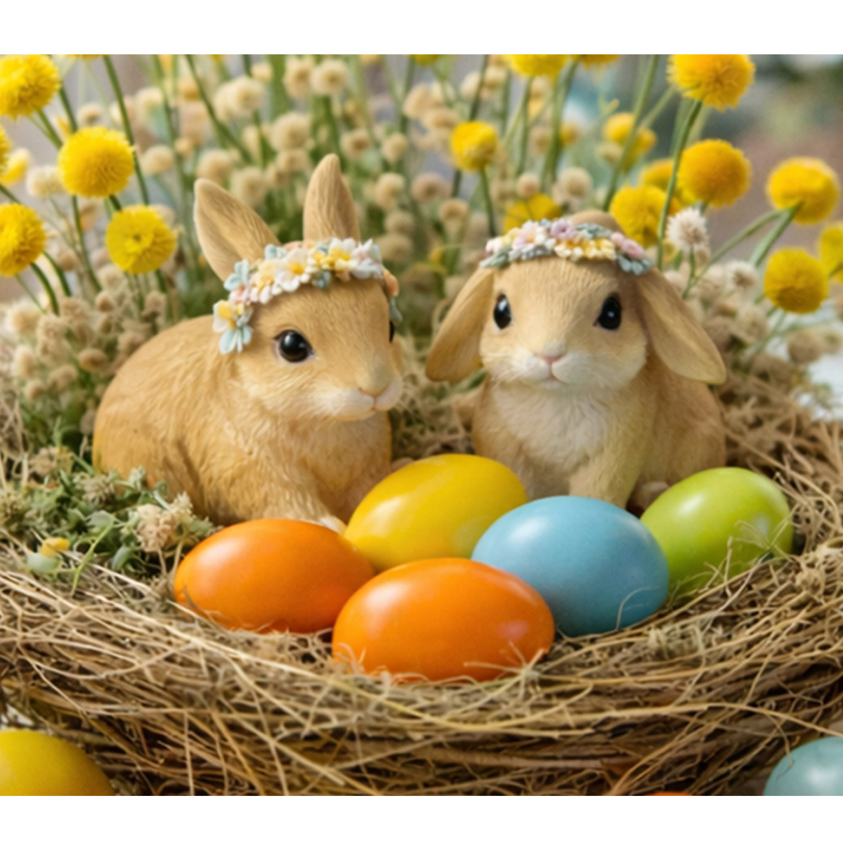 Deko Hase Smina, putziger Osterhase mit Blumenkranz, 10cm 