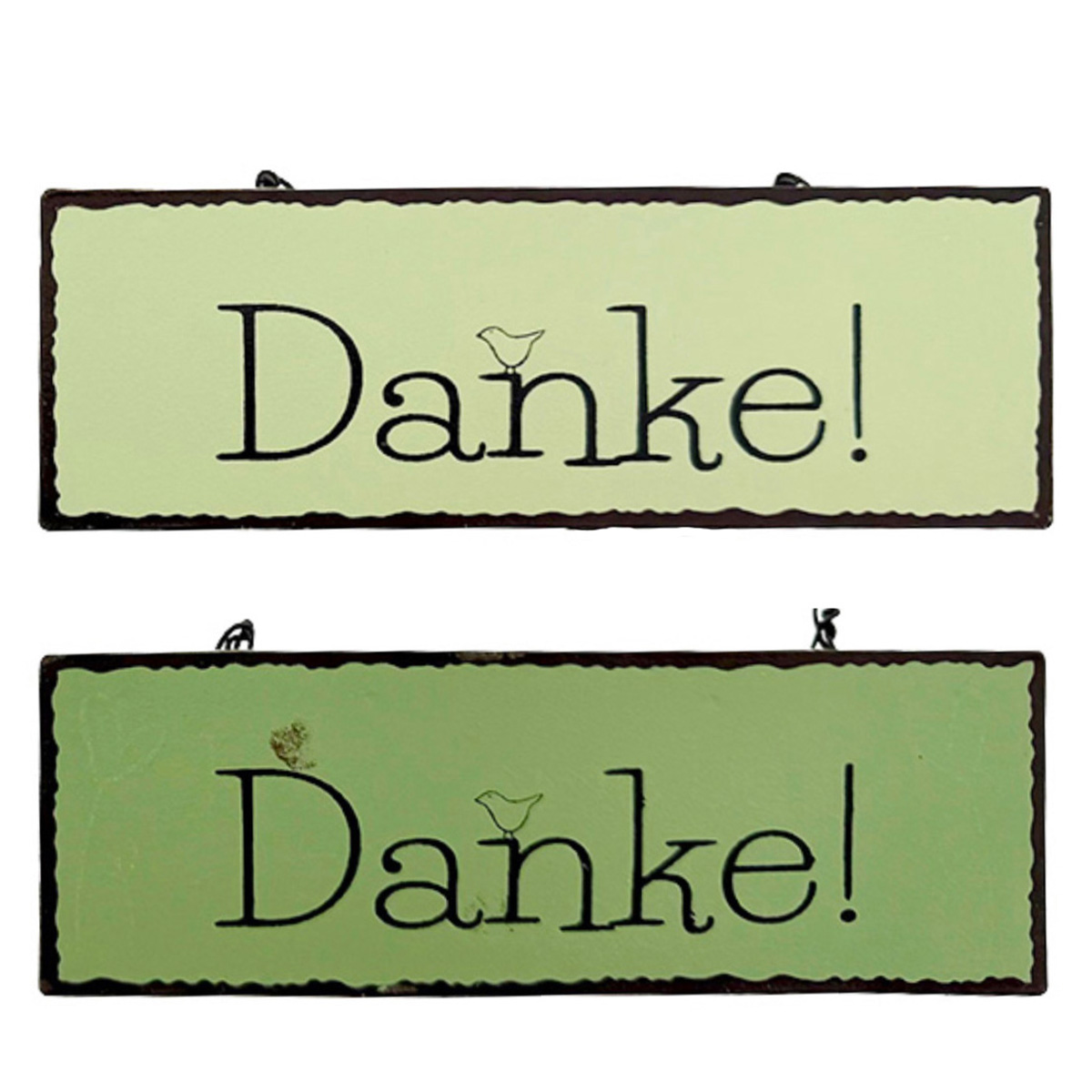 Metall-Schild mit Schriftzug: Danke, grün, 15cm