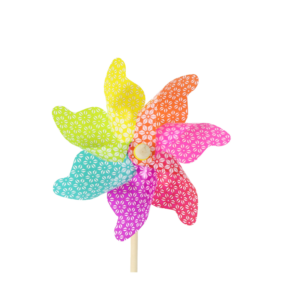 Deko Windrad neon bunt, Windrad mit Muster, 55cm, Kunststoff