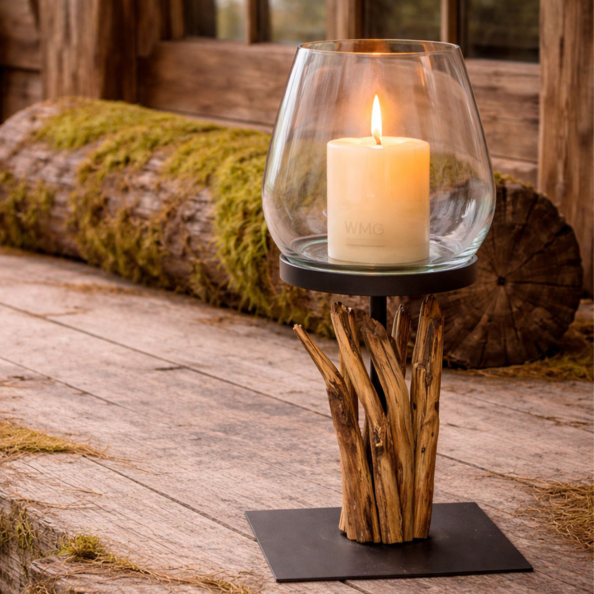 Holz Windlicht Raisa Naturholz, rustikales Windlicht aus Naturäste, 50cm, WMG Grünberger