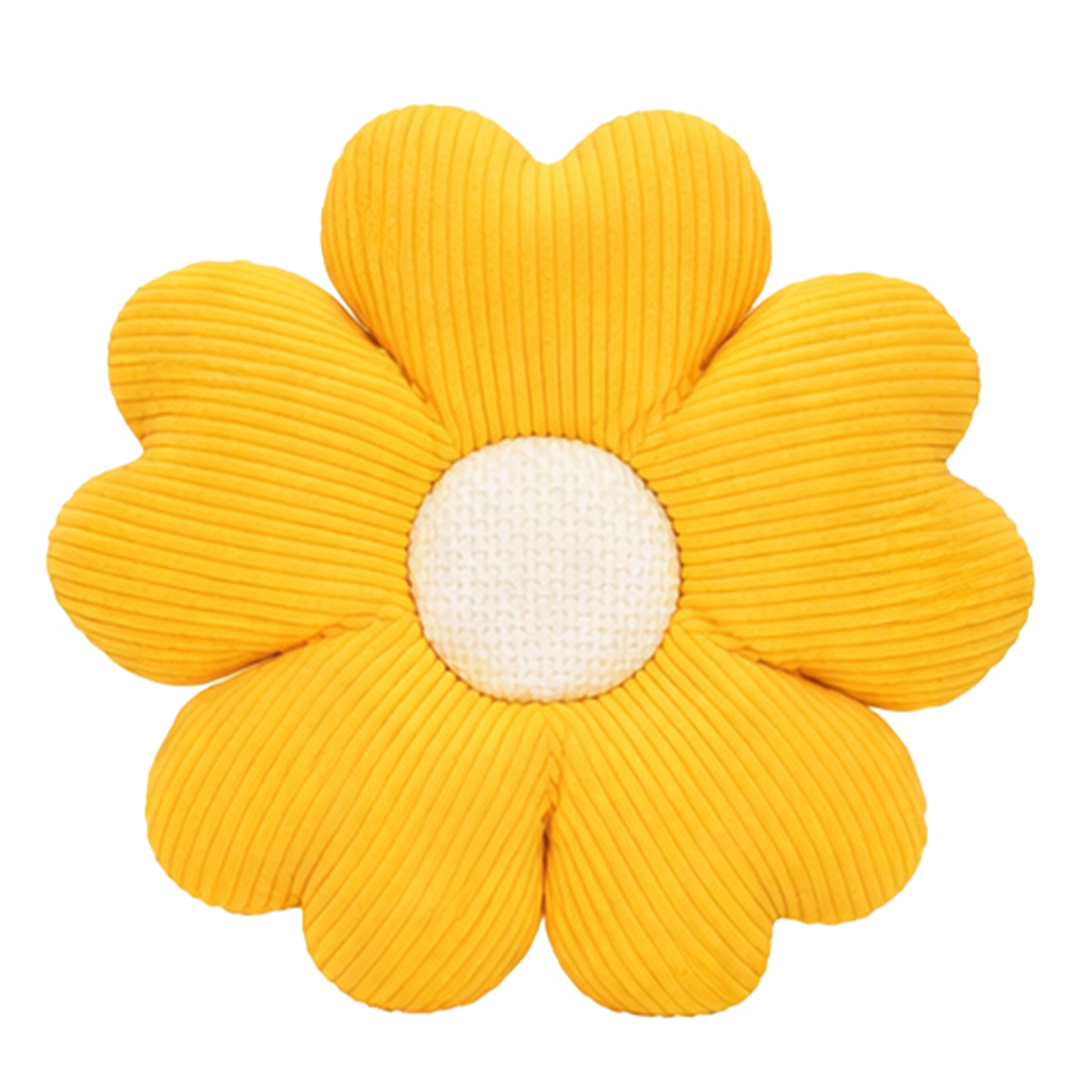 Deko Blumenkissen gelb, fröhliche gelbe Blüte aus Cordstoff, Ø34cm