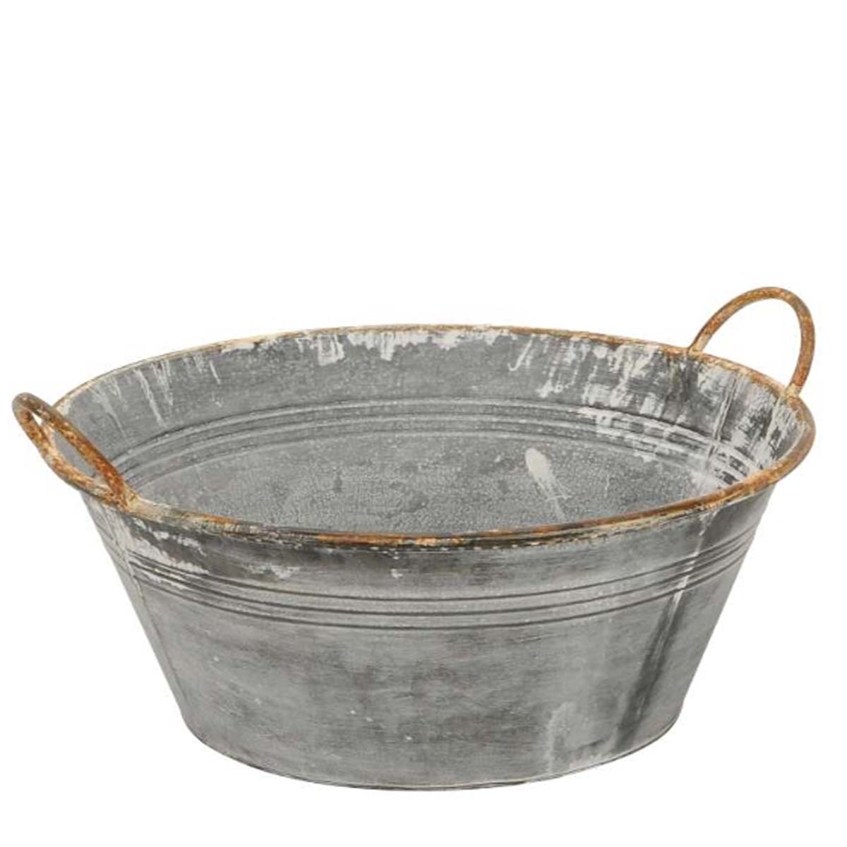 Deko Schale rund mit Henkel, großer Zinkkorb rund mit Griffe, 56cm